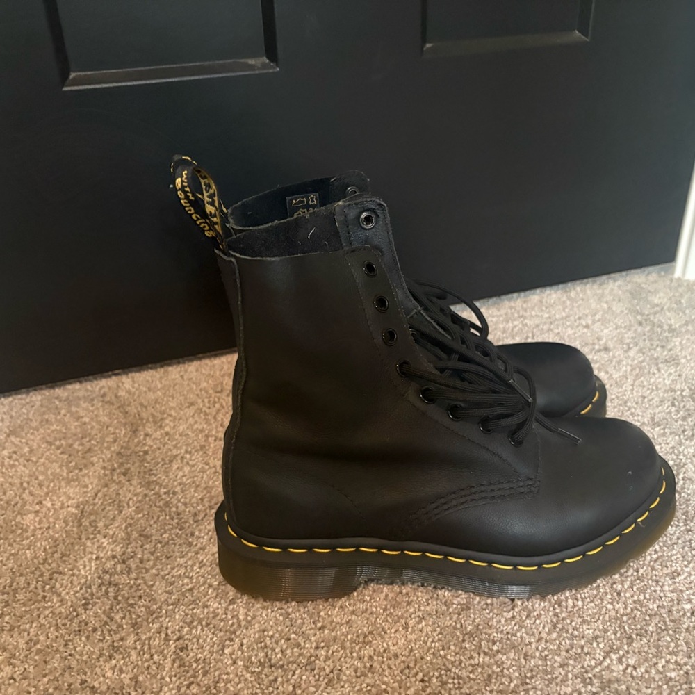 Dr. Martens Pascal Virginia Black Boots with Yellow Stitching